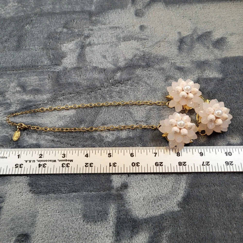 Etc! Pink Floral Faux Pearl Gold Tone‎ Statement Bib Necklace